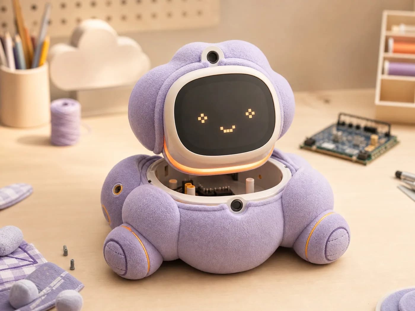 AI 毛绒伙伴 成品与结构拆解图